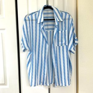 Blue and white button down shirt